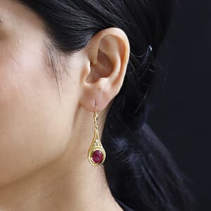 Premium African Ruby (FF) and Moissanite Lever Back Earrings in Vermeil Yellow Gold Over Sterling Silver 6.80 ctw
