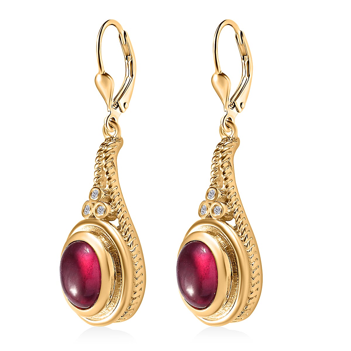 Premium African Ruby (FF) and Moissanite Lever Back Earrings in Vermeil Yellow Gold Over Sterling Silver 6.80 ctw image number 3