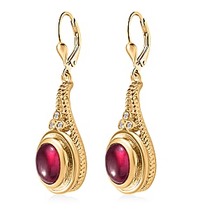 Premium African Ruby (FF) and Moissanite Lever Back Earrings in Vermeil Yellow Gold Over Sterling Silver 6.80 ctw