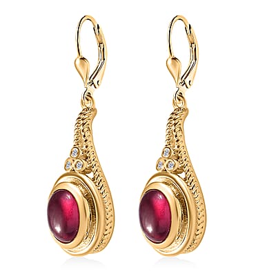 Premium African Ruby (FF) and Moissanite Lever Back Earrings in Vermeil Yellow Gold Over Sterling Silver 6.80 ctw