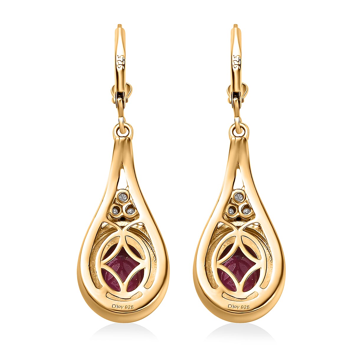 Premium African Ruby (FF) and Moissanite Lever Back Earrings in Vermeil Yellow Gold Over Sterling Silver 6.80 ctw image number 4