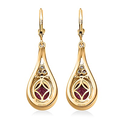 Premium African Ruby (FF) and Moissanite Lever Back Earrings in Vermeil Yellow Gold Over Sterling Silver 6.80 ctw