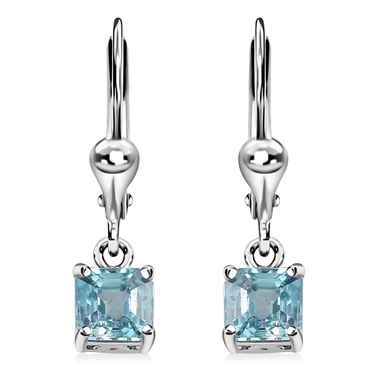 Asscher Cut Cambodian Blue Zircon Lever Back Earrings in Platinum Over Sterling Silver 2.00 ctw image number 0