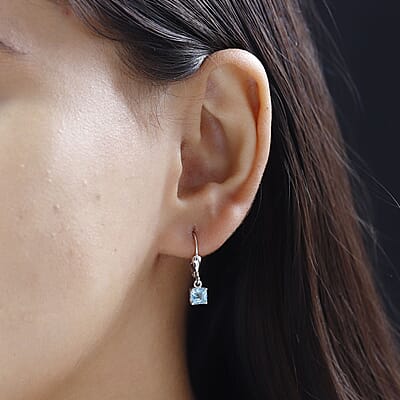 Asscher Cut Cambodian Blue Zircon Lever Back Earrings in Platinum Over Sterling Silver 2.00 ctw