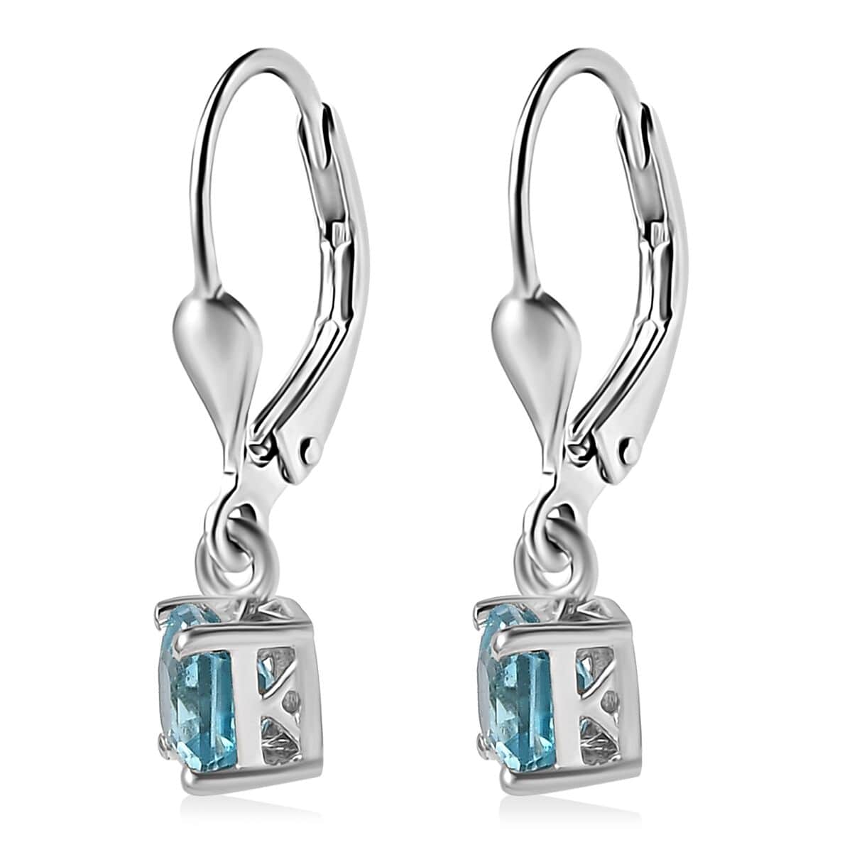 Asscher Cut Cambodian Blue Zircon Lever Back Earrings in Platinum Over Sterling Silver 2.00 ctw image number 3