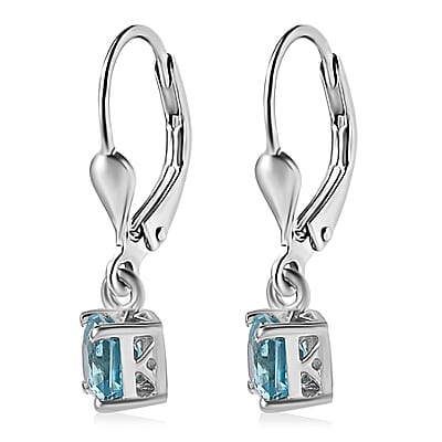 Asscher Cut Cambodian Blue Zircon Lever Back Earrings in Platinum Over Sterling Silver 2.00 ctw