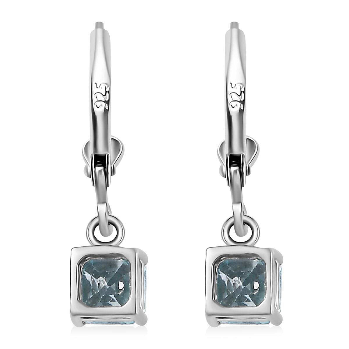 Asscher Cut Cambodian Blue Zircon Lever Back Earrings in Platinum Over Sterling Silver 2.00 ctw