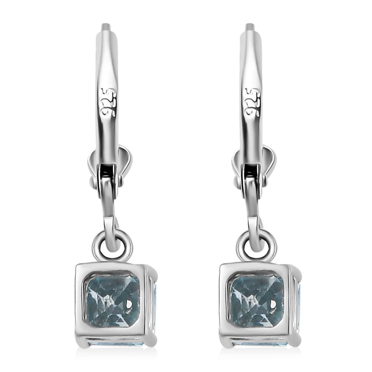 Asscher Cut Cambodian Blue Zircon Lever Back Earrings in Platinum Over Sterling Silver 2.00 ctw image number 4