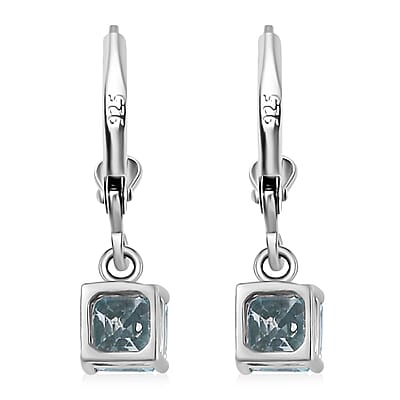 Asscher Cut Cambodian Blue Zircon Lever Back Earrings in Platinum Over Sterling Silver 2.00 ctw