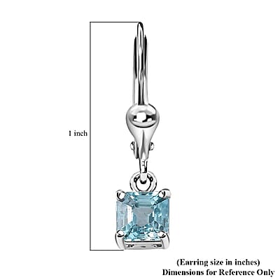 Asscher Cut Cambodian Blue Zircon Lever Back Earrings in Platinum Over Sterling Silver 2.00 ctw