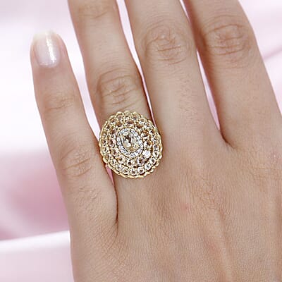 Premium Golden Imperial Topaz and Moissanite Ring in Vermeil Yellow Gold Over Sterling Silver (Size 10.0) 2.60 ctw