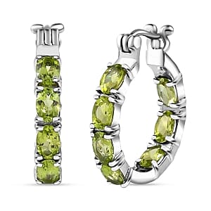 Peridot Half Hoop 6.02 ctw Earrings in Stainless Steel