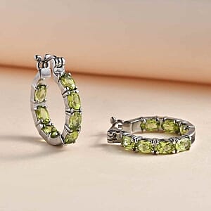 Peridot Half Hoop 6.02 ctw Earrings in Stainless Steel