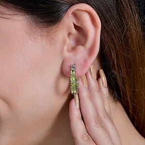 Peridot Half Hoop 6.02 ctw Earrings in Stainless Steel