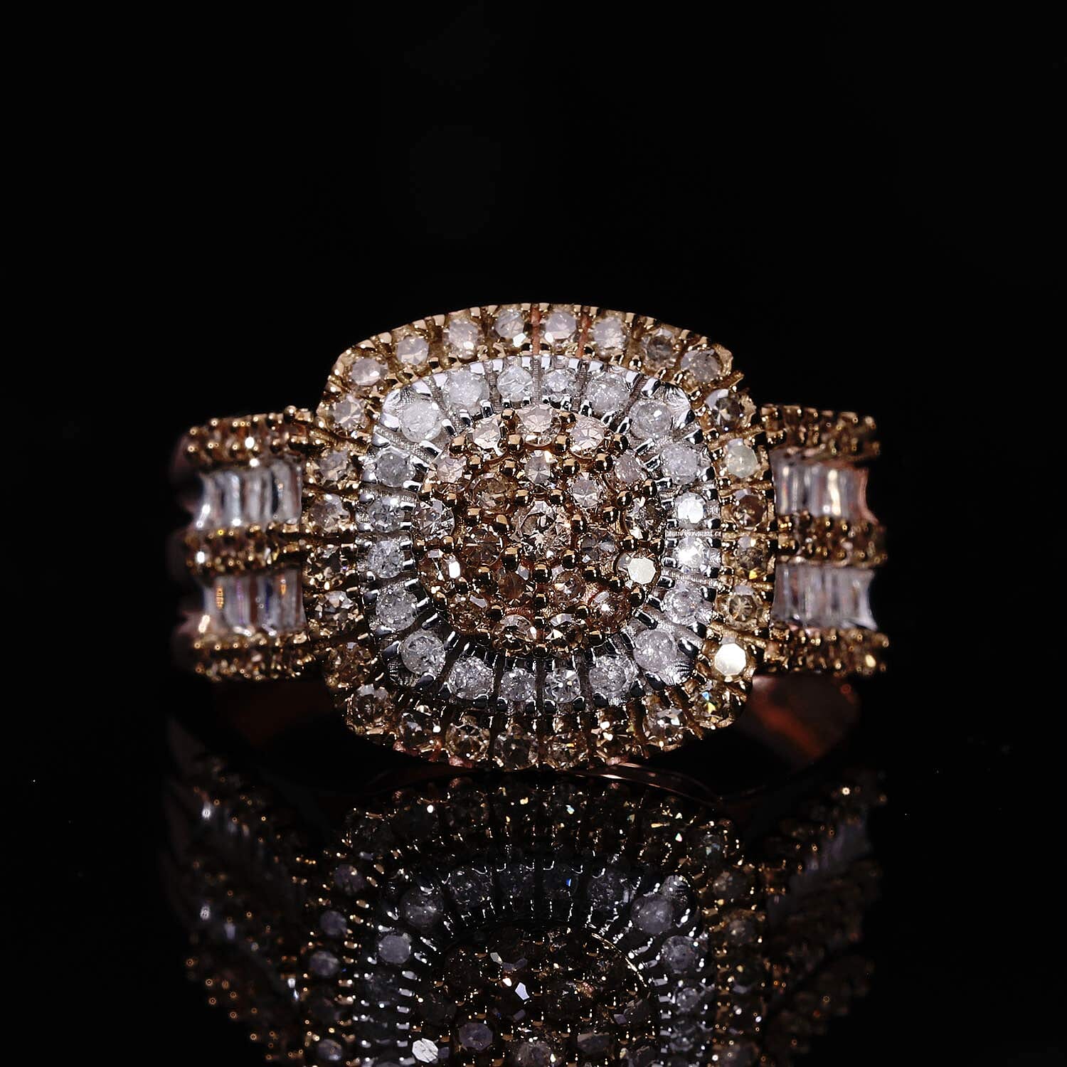 Natural Champagne Diamond and White Diamond 1.00 ctw Ring in 18K Vermeil Rose Gold Over Sterling Silver (Size 10.0)
