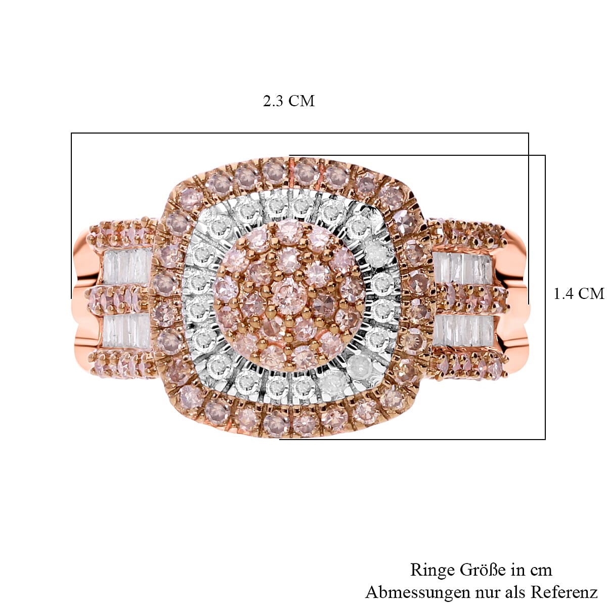 Natural Champagne Diamond and White Diamond 1.00 ctw Ring in 18K Vermeil Rose Gold Over Sterling Silver (Size 10.0)