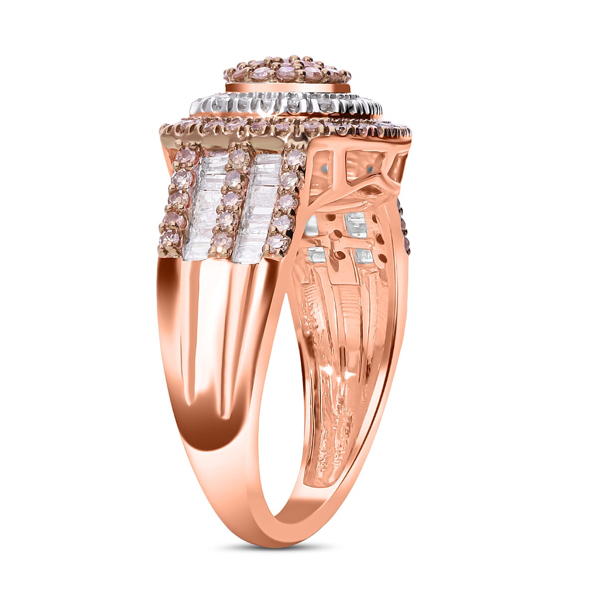 Natural Champagne Diamond and White Diamond 1.00 ctw Ring in 18K Vermeil Rose Gold Over Sterling Silver (Size 10.0)