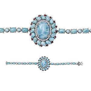 Larimar and Multi Gemstone Flower Bracelet in Platinum Over Sterling Silver (6.50 In) 34.60 ctw