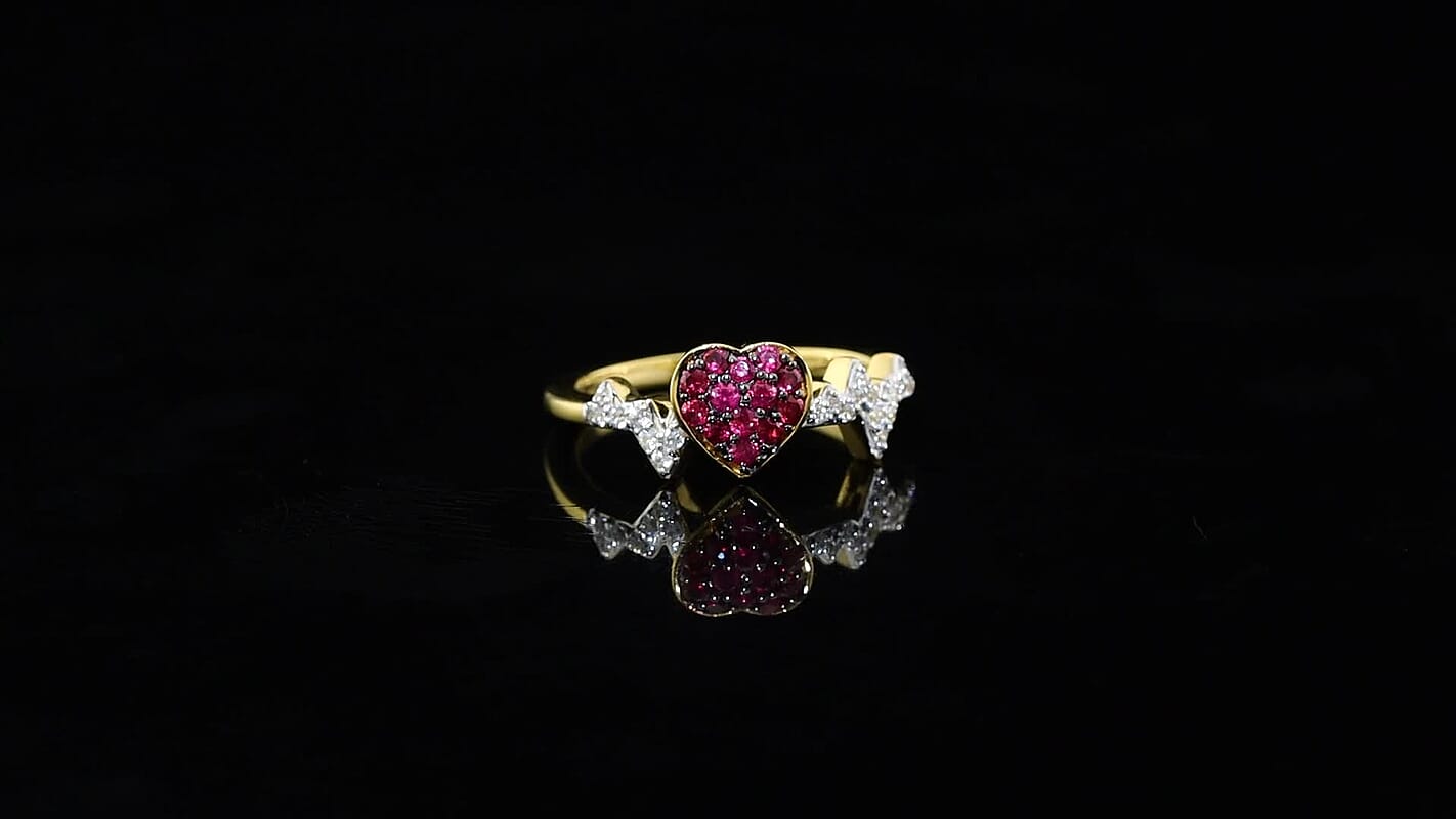 Premium Ruby, White Zircon Ring in 18K Vermeil YG Over Sterling Silver (Size 7.0) 0.55 ctw
