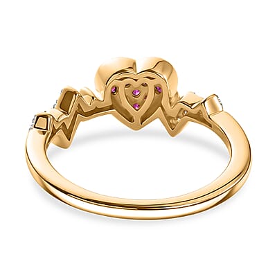 Premium Ruby and White Zircon 0.55 ctw Heart Ring in 18K Vermeil Yellow Gold Over Sterling Silver (Size 7.0)