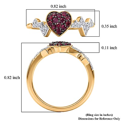 Premium Ruby and White Zircon 0.55 ctw Heart Ring in 18K Vermeil Yellow Gold Over Sterling Silver (Size 7.0)