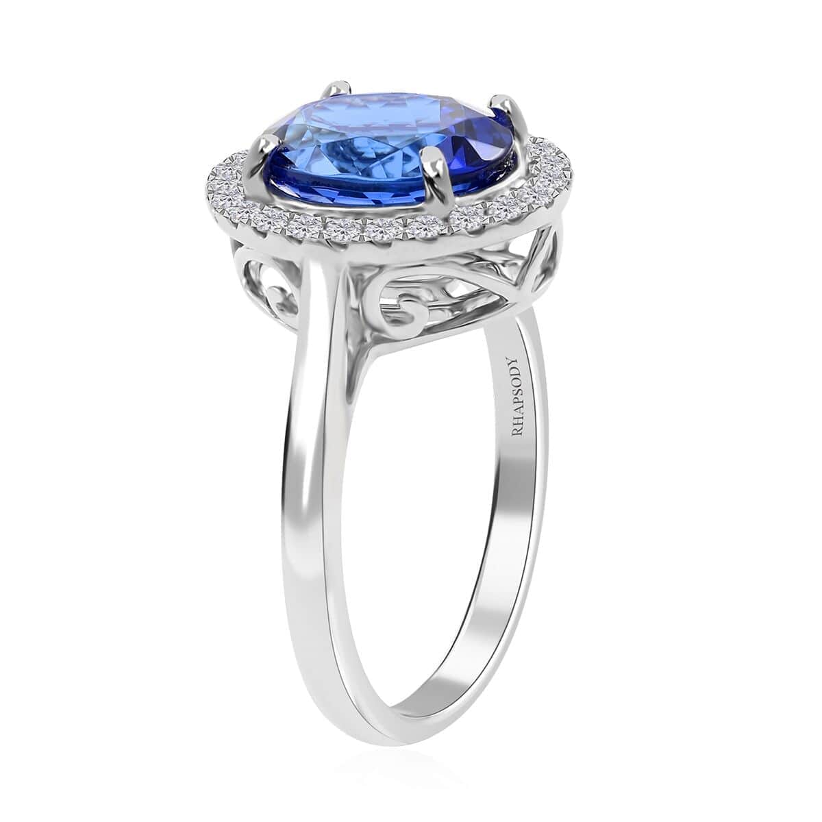 Certified & Appraised Rhapsody 950 Platinum AAAA Tanzanite and E-F VS Diamond Halo Ring (Size 6.5) 6.40 Grams 3.00 ctw image number 3