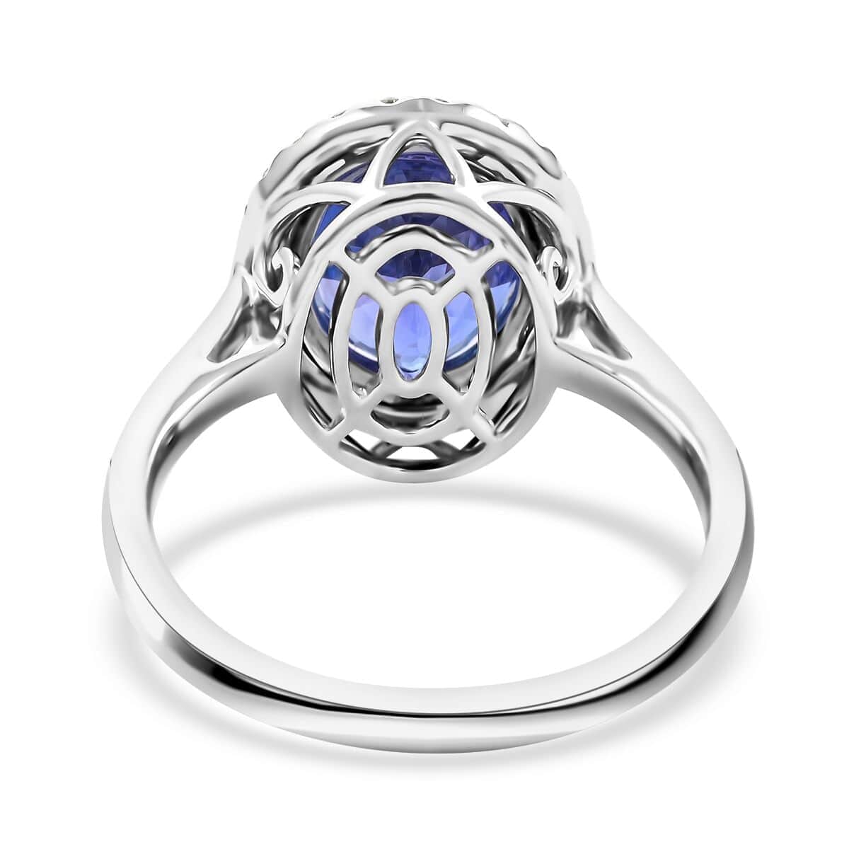 Certified & Appraised Rhapsody 950 Platinum AAAA Tanzanite and E-F VS Diamond Halo Ring (Size 6.5) 6.40 Grams 3.00 ctw image number 4