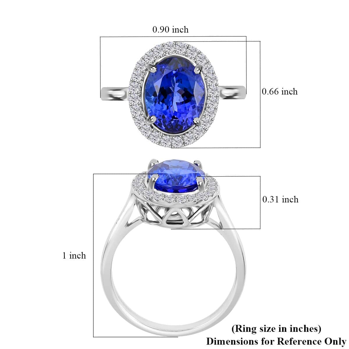 Certified & Appraised Rhapsody 950 Platinum AAAA Tanzanite and E-F VS Diamond Halo Ring (Size 6.5) 6.40 Grams 3.00 ctw image number 5