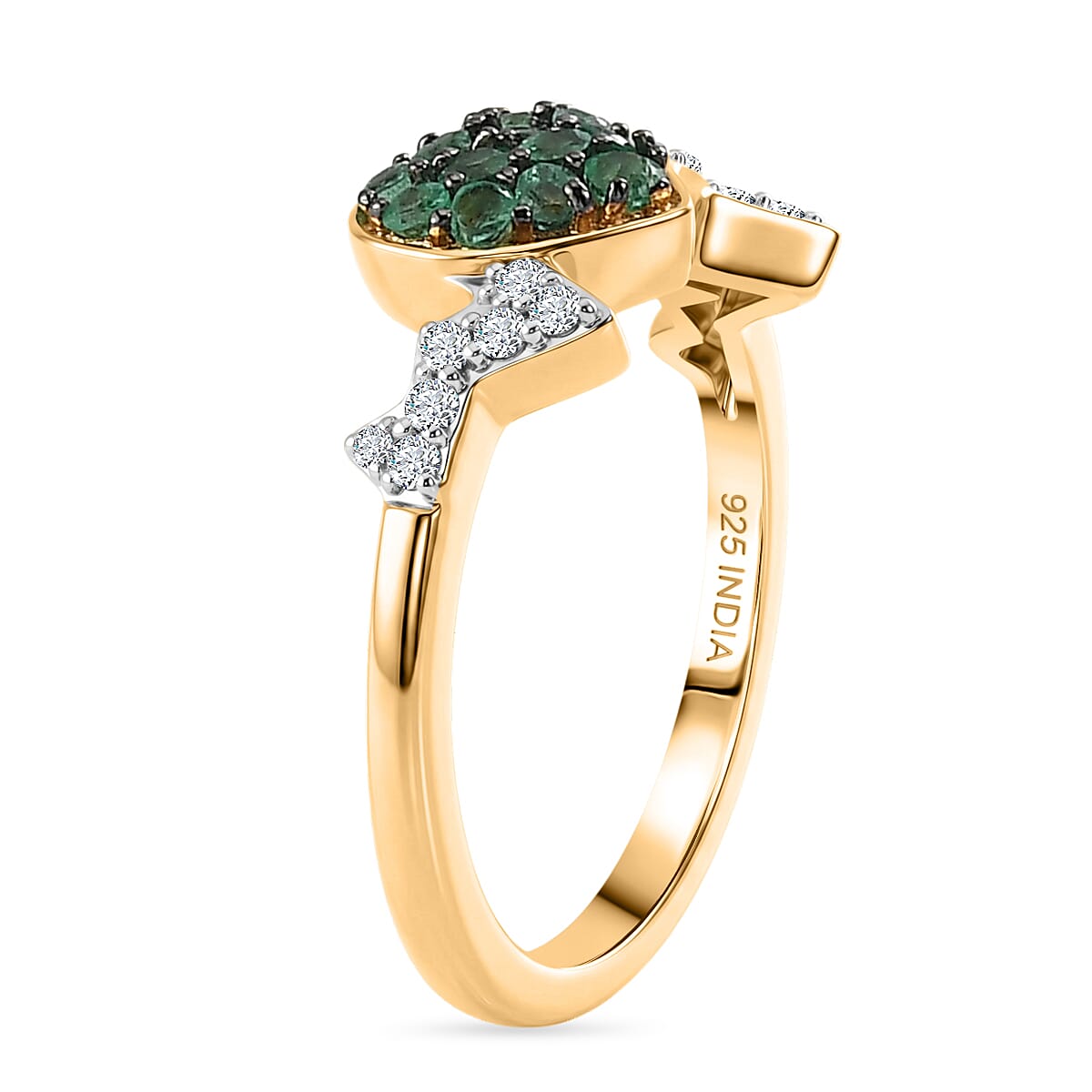 Premium Emerald and White Zircon 0.40 ctw Heart Ring in 18K Vermeil Yellow Gold Over Sterling Silver (Size 6.0)