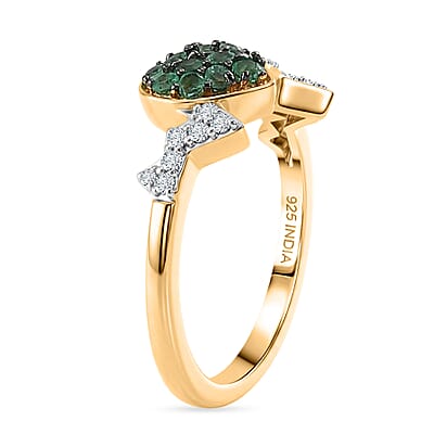 Premium Emerald and White Zircon 0.40 ctw Heart Ring in 18K Vermeil Yellow Gold Over Sterling Silver (Size 7.0)