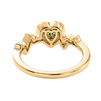 Premium Emerald and White Zircon 0.40 ctw Heart Ring in 18K Vermeil Yellow Gold Over Sterling Silver (Size 7.0)