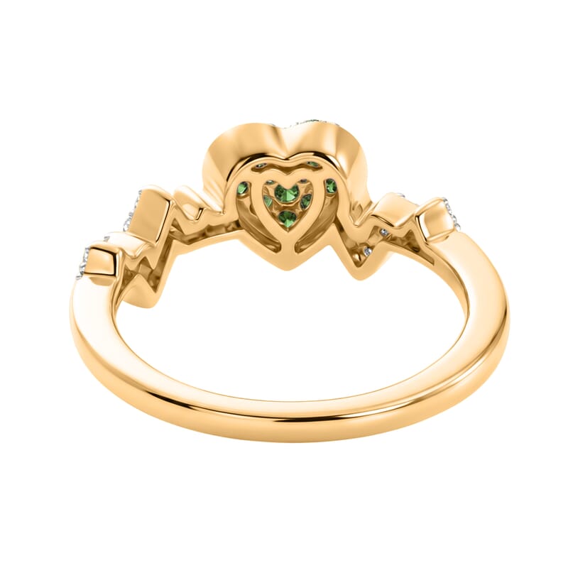 Premium Emerald and White Zircon 0.40 ctw Heart Ring in 18K Vermeil Yellow Gold Over Sterling Silver (Size 7.0)