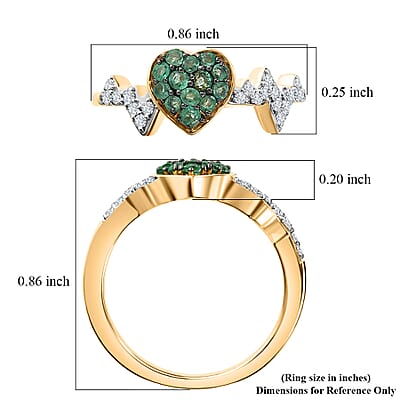 Premium Emerald and White Zircon 0.40 ctw Heart Ring in 18K Vermeil Yellow Gold Over Sterling Silver (Size 7.0)