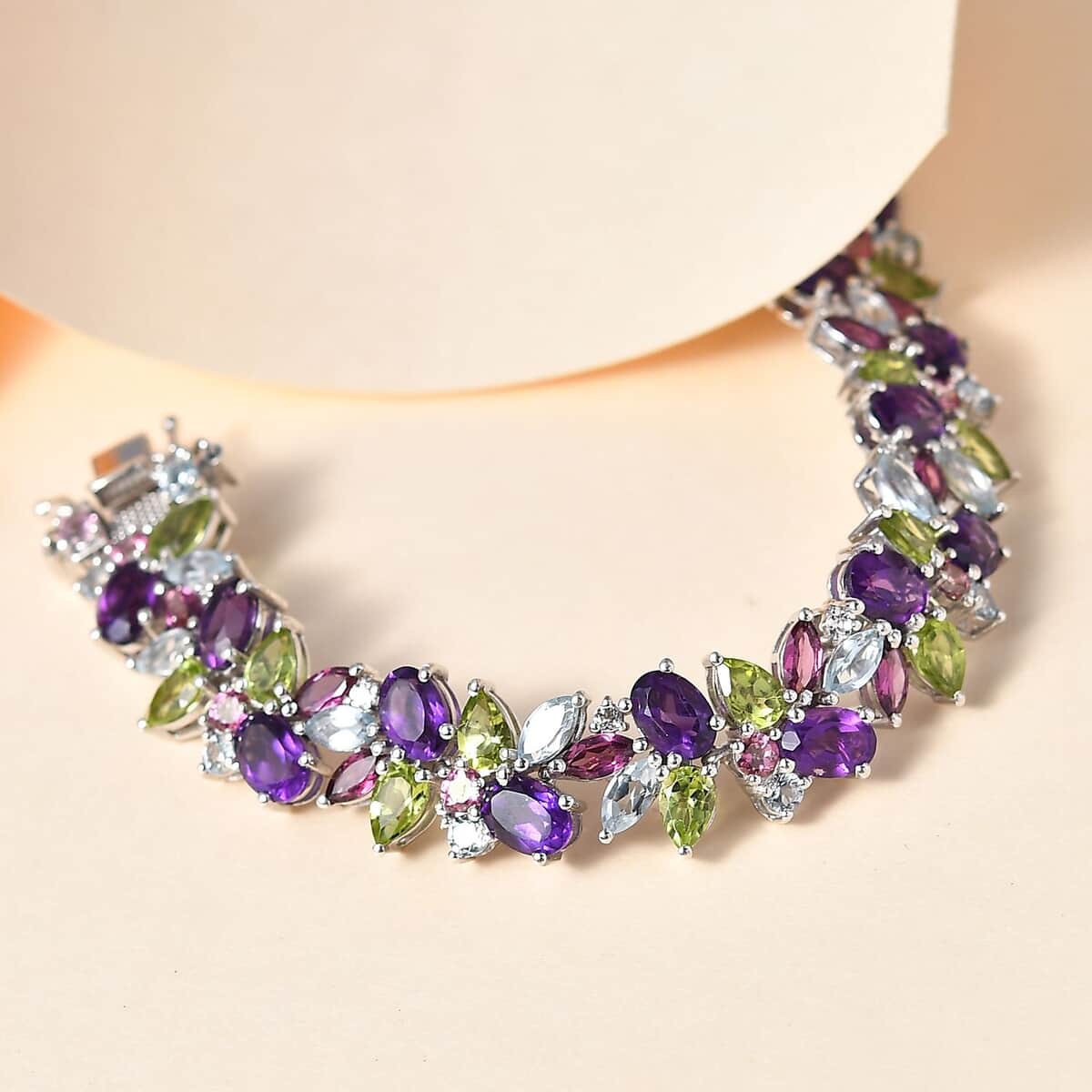 Multi Gemstone Plum Blossom Bracelet in Platinum Over Sterling Silver (6.50 In) 31.00 ctw image number 1