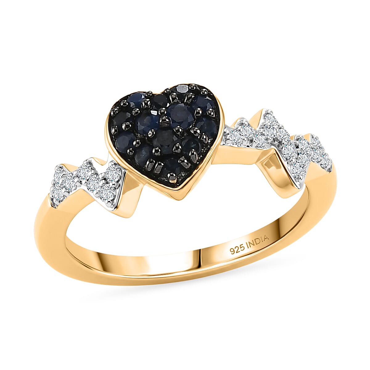 Premium Ruby, White Zircon Ring in 18K Vermeil YG Over Sterling Silver (Size 7.0) 0.55 ctw