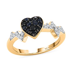 Premium Blue Sapphire and White Zircon 0.40 ctw Heart Ring in 18K Vermeil Yellow Gold Over Sterling Silver (Size 7.0)