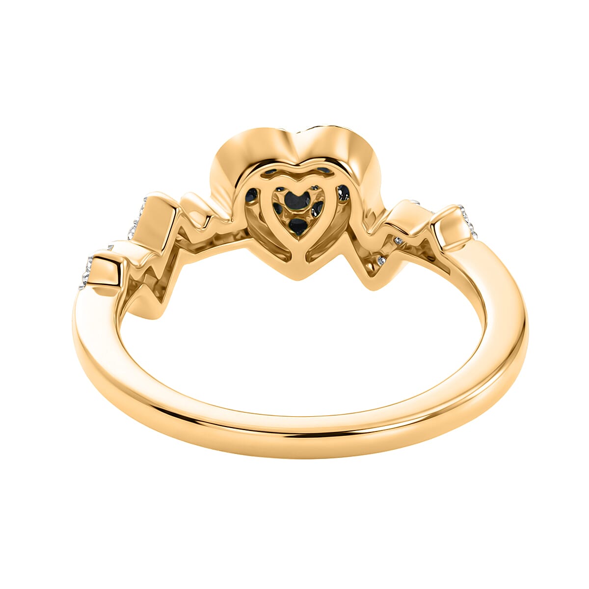 Premium Blue Sapphire and White Zircon 0.40 ctw Heart Ring in 18K Vermeil Yellow Gold Over Sterling Silver (Size 7.0) image number 4