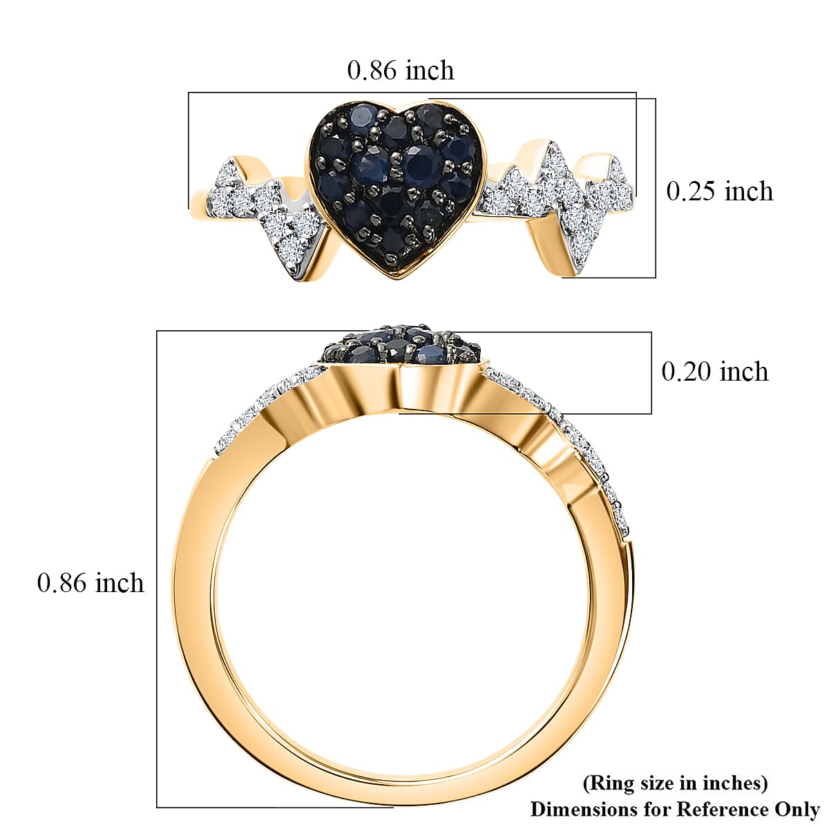 Premium Blue Sapphire and White Zircon 0.40 ctw Heart Ring in 18K Vermeil Yellow Gold Over Sterling Silver (Size 7.0) image number 5