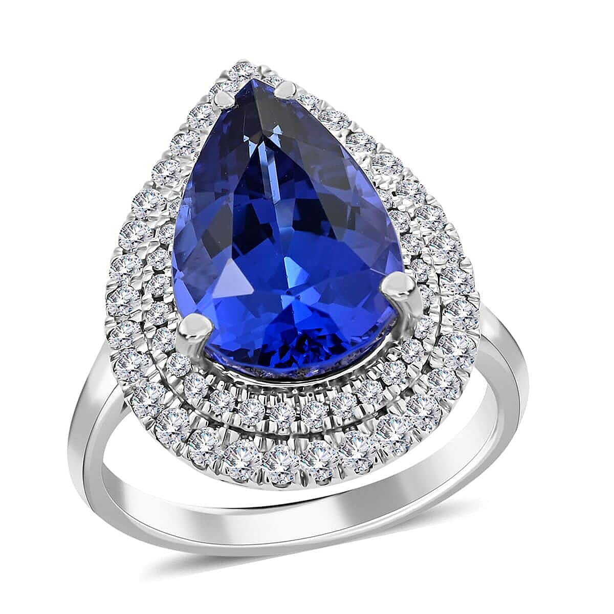 Certified & Appraised Rhapsody 950 Platinum AAAA Tanzanite and E-F VS Diamond Double Halo Ring (Size 7.5) 9.10 Grams 7.85 ctw image number 0