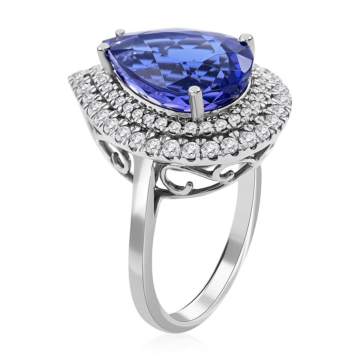 Certified & Appraised Rhapsody 950 Platinum AAAA Tanzanite and E-F VS Diamond Double Halo Ring (Size 7.5) 9.10 Grams 7.85 ctw image number 3