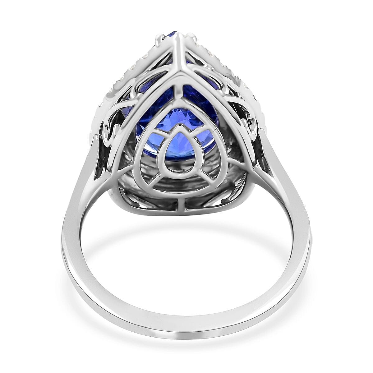 Certified & Appraised Rhapsody 950 Platinum AAAA Tanzanite and E-F VS Diamond Double Halo Ring (Size 7.5) 9.10 Grams 7.85 ctw image number 4