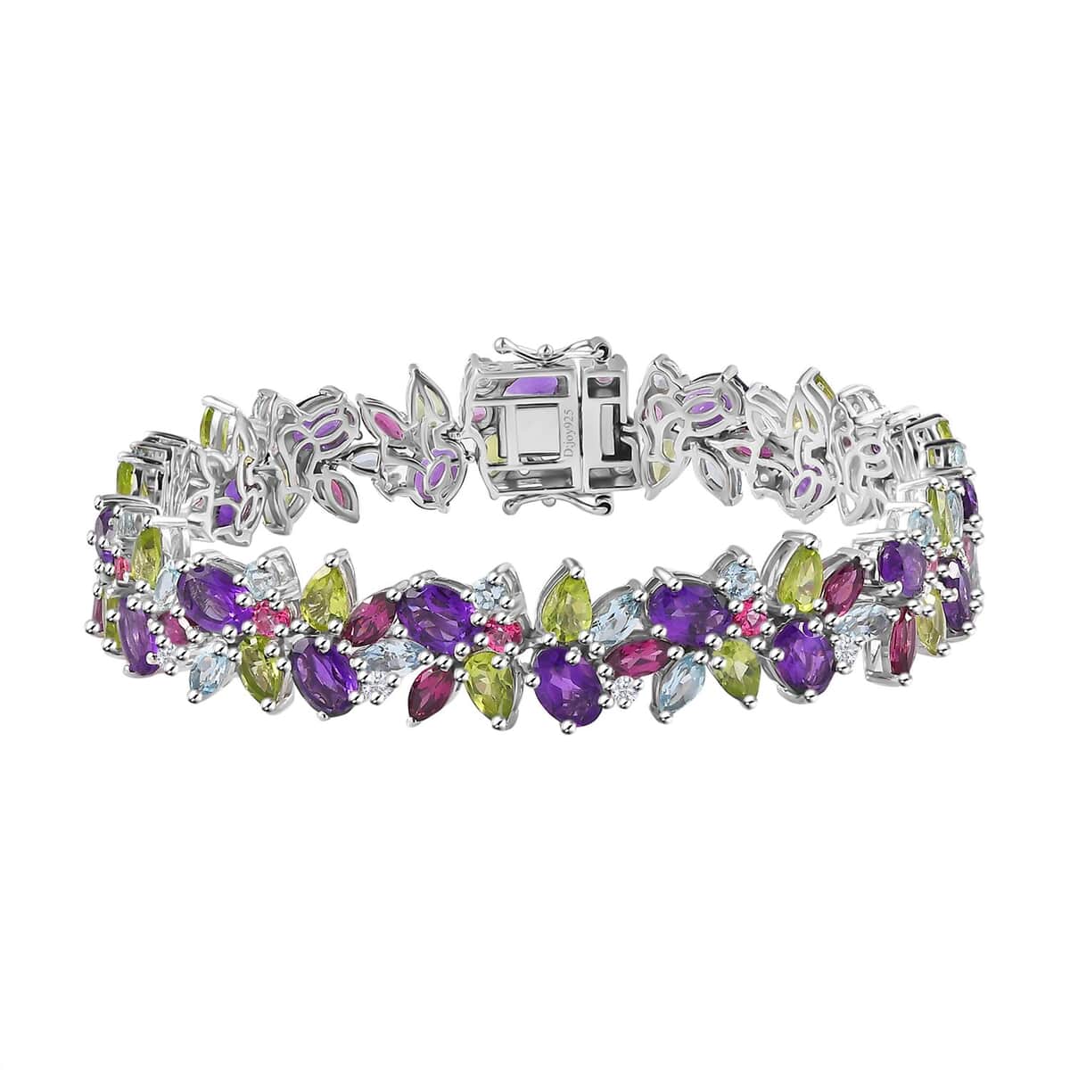 Multi Gemstone Plum Blossom Bracelet in Platinum Over Sterling Silver (8.00 In) 35.40 ctw image number 0