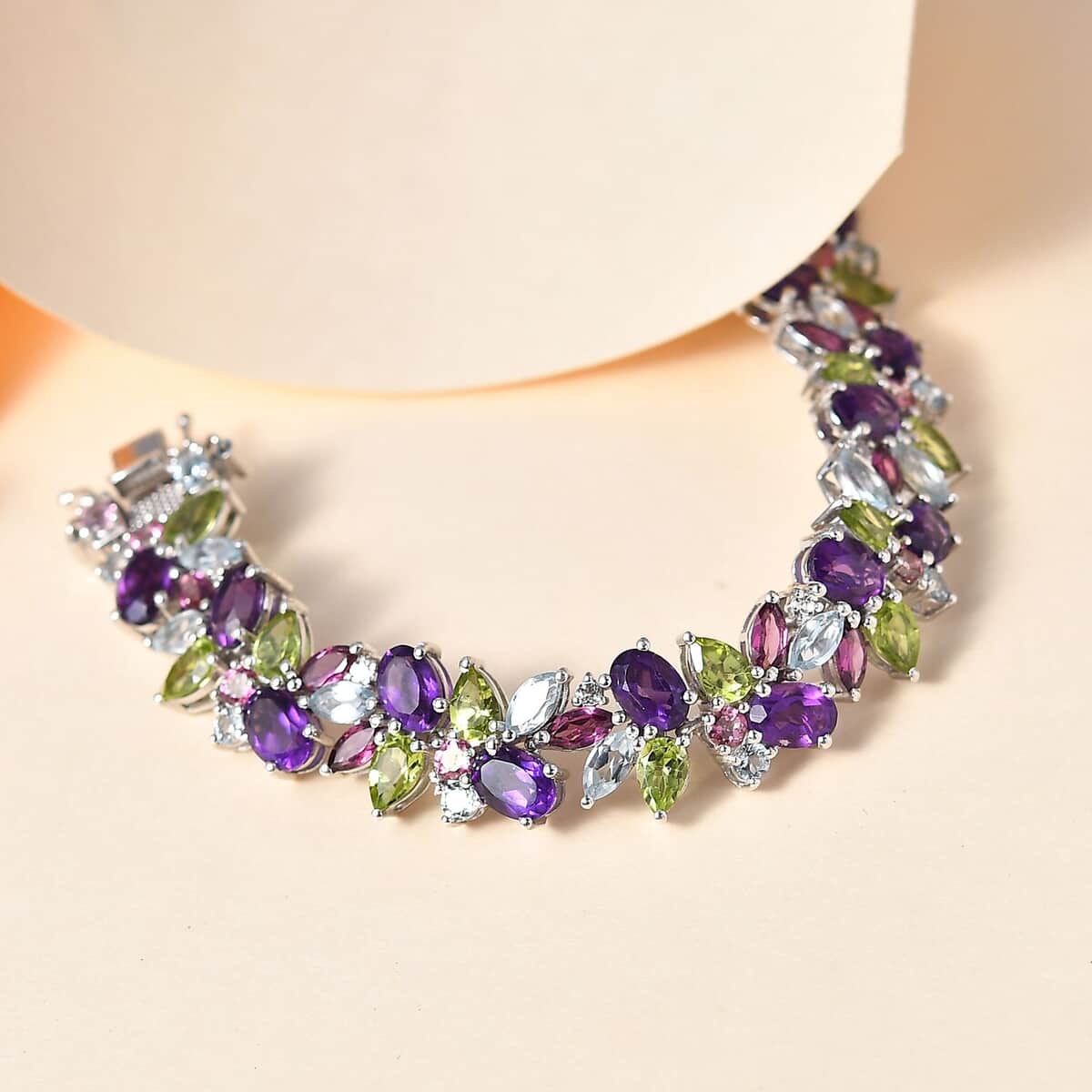 Multi Gemstone Plum Blossom Bracelet in Platinum Over Sterling Silver (8.00 In) 35.40 ctw image number 1