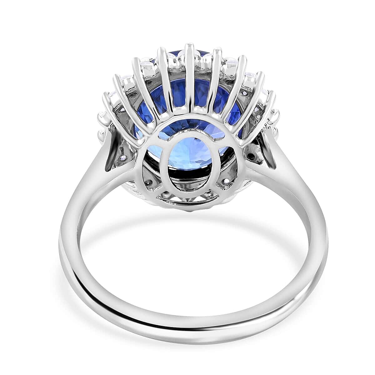 Certified & Appraised Rhapsody 950 Platinum AAAA Tanzanite and E-F VS Diamond Sunburst Ring (Size 5.5) 6.90 Grams 5.75 ctw image number 4