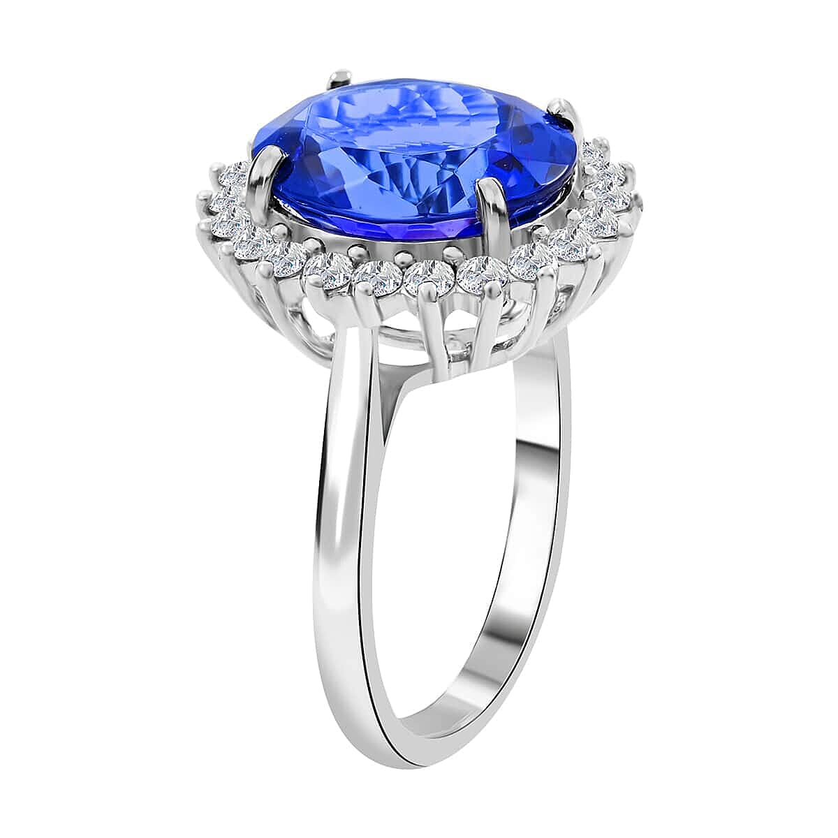 Certified & Appraised Rhapsody 950 Platinum AAAA Tanzanite and E-F VS Diamond Sunburst Ring (Size 7.5) 6.90 Grams 5.75 ctw image number 3