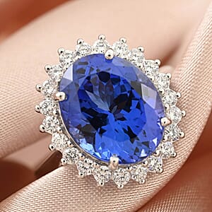 Certified & Appraised Rhapsody 950 Platinum AAAA Tanzanite and E-F VS Diamond Sunburst Ring (Size 8.5) 6.90 Grams 5.75 ctw