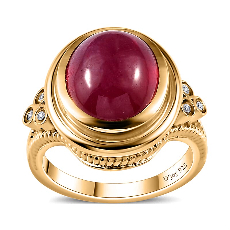 Premium African Ruby (FF) and Moissanite Ring in Vermeil Yellow Gold Over Sterling Silver (Size 10.0) 8.75 ctw