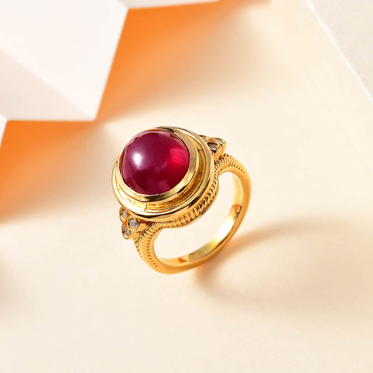 Premium African Ruby (FF) and Moissanite Ring in Vermeil Yellow Gold Over Sterling Silver (Size 10.0) 8.75 ctw image number 1