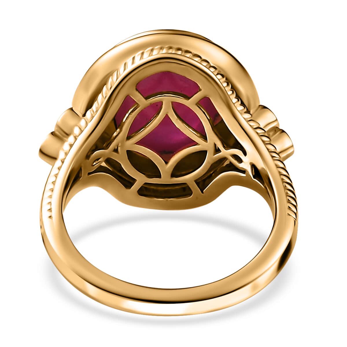 Premium African Ruby (FF) and Moissanite Ring in Vermeil Yellow Gold Over Sterling Silver (Size 10.0) 8.75 ctw image number 4