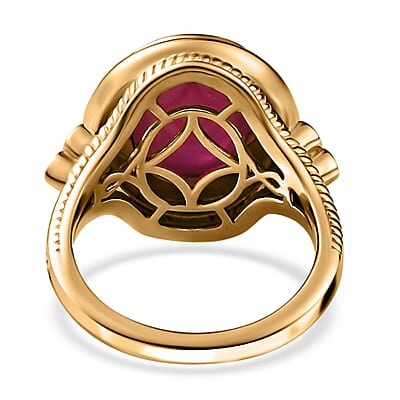 Premium African Ruby (FF) and Moissanite Ring in Vermeil Yellow Gold Over Sterling Silver (Size 10.0) 8.75 ctw